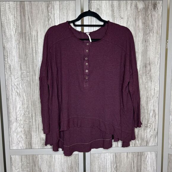 Free People Oversized Top Boxy Burgundy Color Thermal Size S - Picture 1 of 6